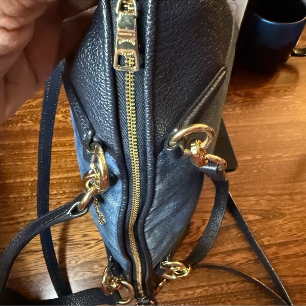 Coach Kelsey Satchel Denim and Black Leather trim Tote Bag - Picture 9 of 13